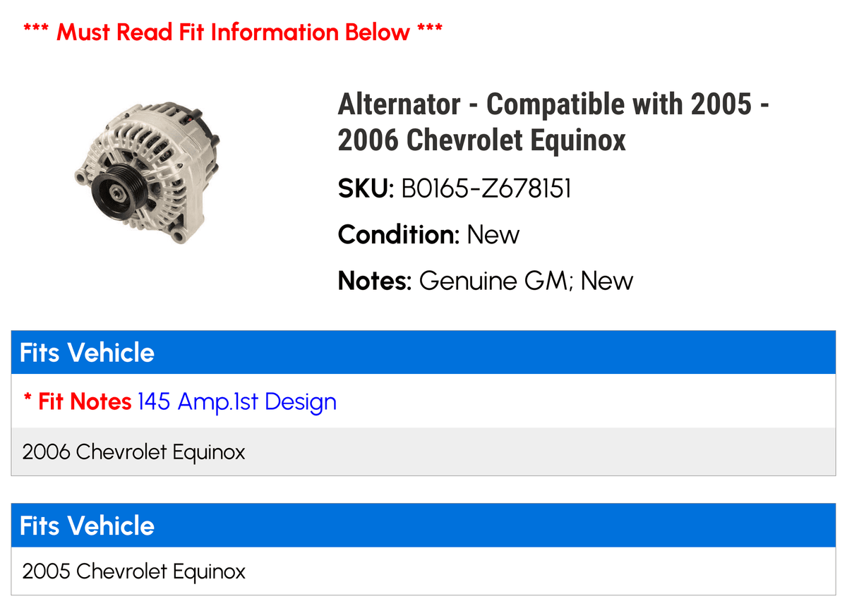 Alternator for 2005 - 2006 Chevy Equinox C4722