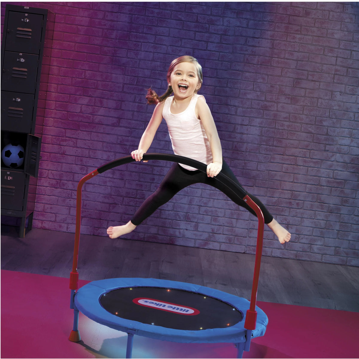 3' Kids Trampoline with LED Lights and Folding Padded Handle, Blue and Red F33613