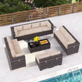14 Pieces All Weather PE Wicker Patio Sectional Sofa Set with Coffee Table C995342