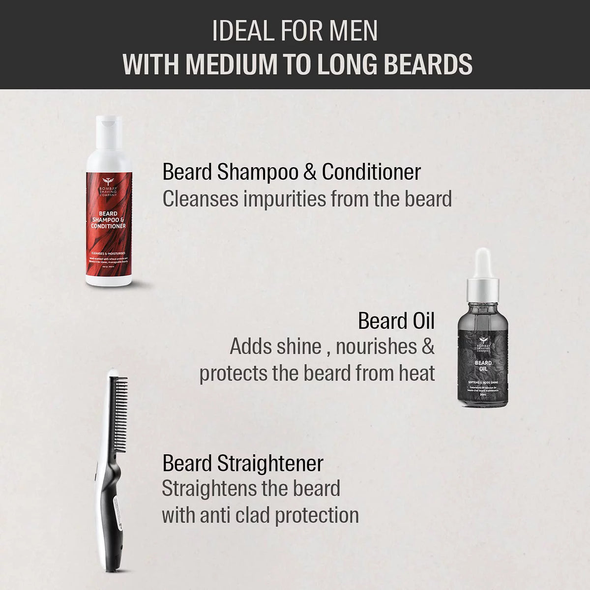 3-in-1 Beard Straightener Kit with Beard Oil, Shampoo & Conditioner F5103
