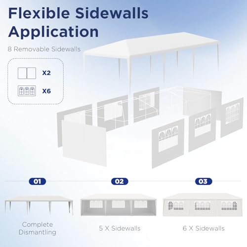 10x30 Ft Waterproof Heavy Duty Canopy with 6 Sidewalls & 2 Zippered Doors, White H8063