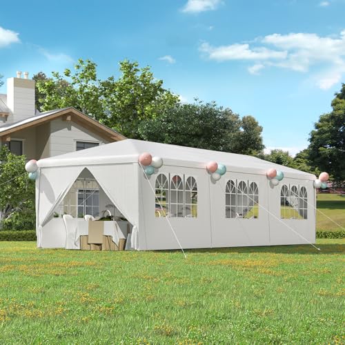 10x30 Ft Waterproof Heavy Duty Canopy with 6 Sidewalls & 2 Zippered Doors, White H8063