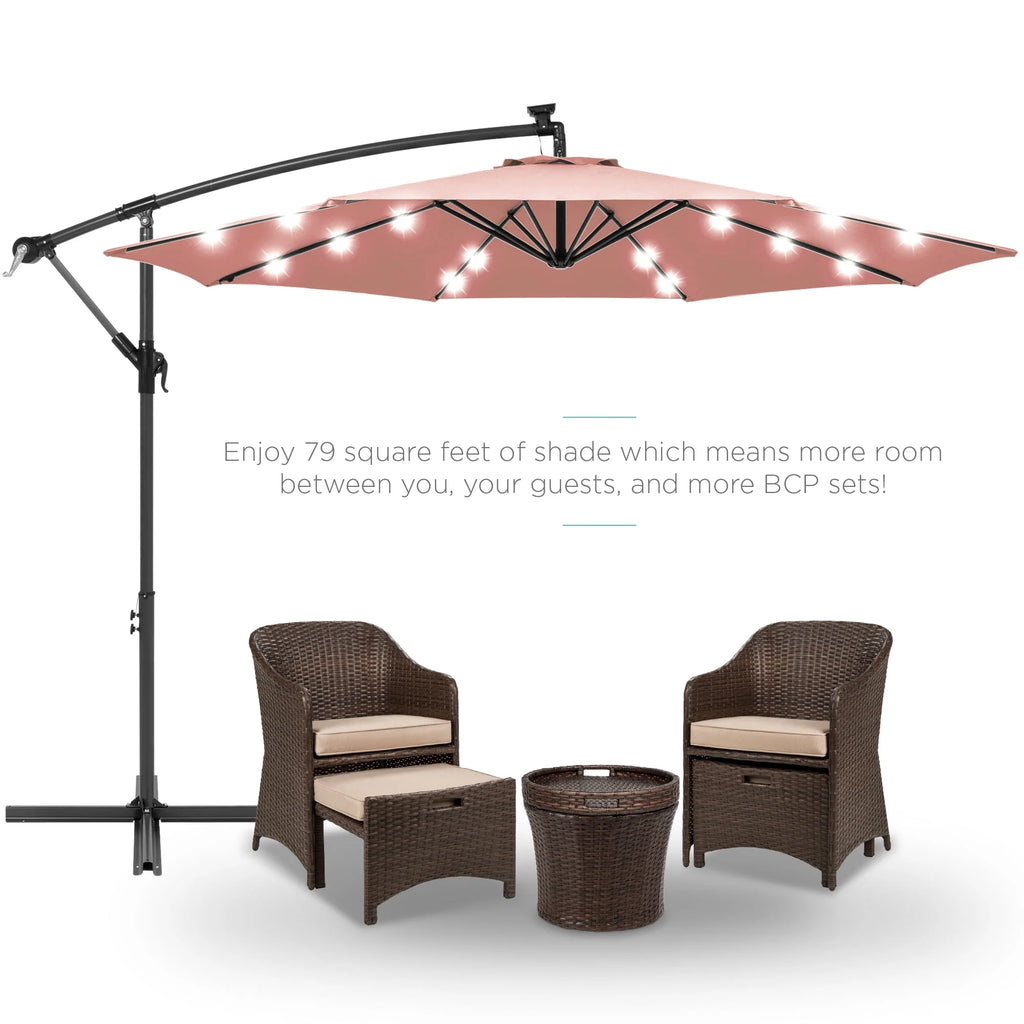 10ft Solar LED Offset Hanging Patio Umbrella I128211