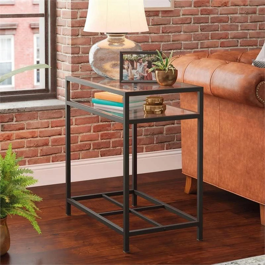 Black Metal End Table with Tempered Glass Top D886898