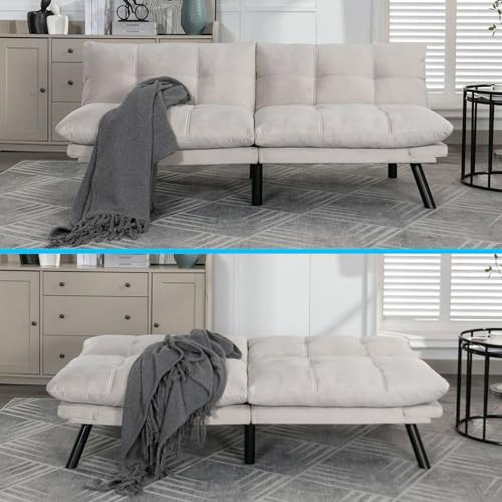 70" Modern Velvet Futon Sleeper Sofa Bed with Adjustable Backrests and Folding Armrest U7728