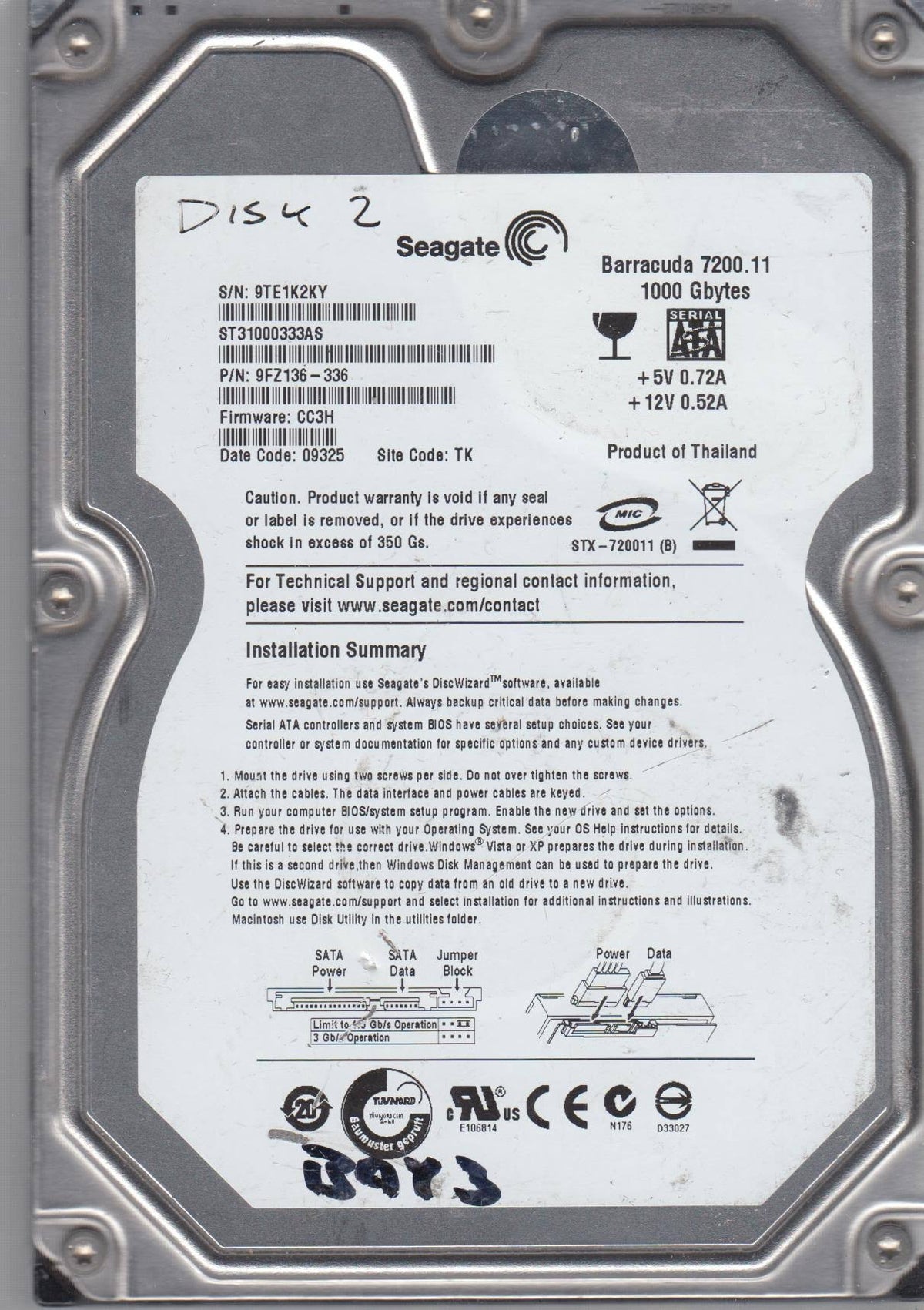 1TB SATA 3.5 Hard Drive Q430243