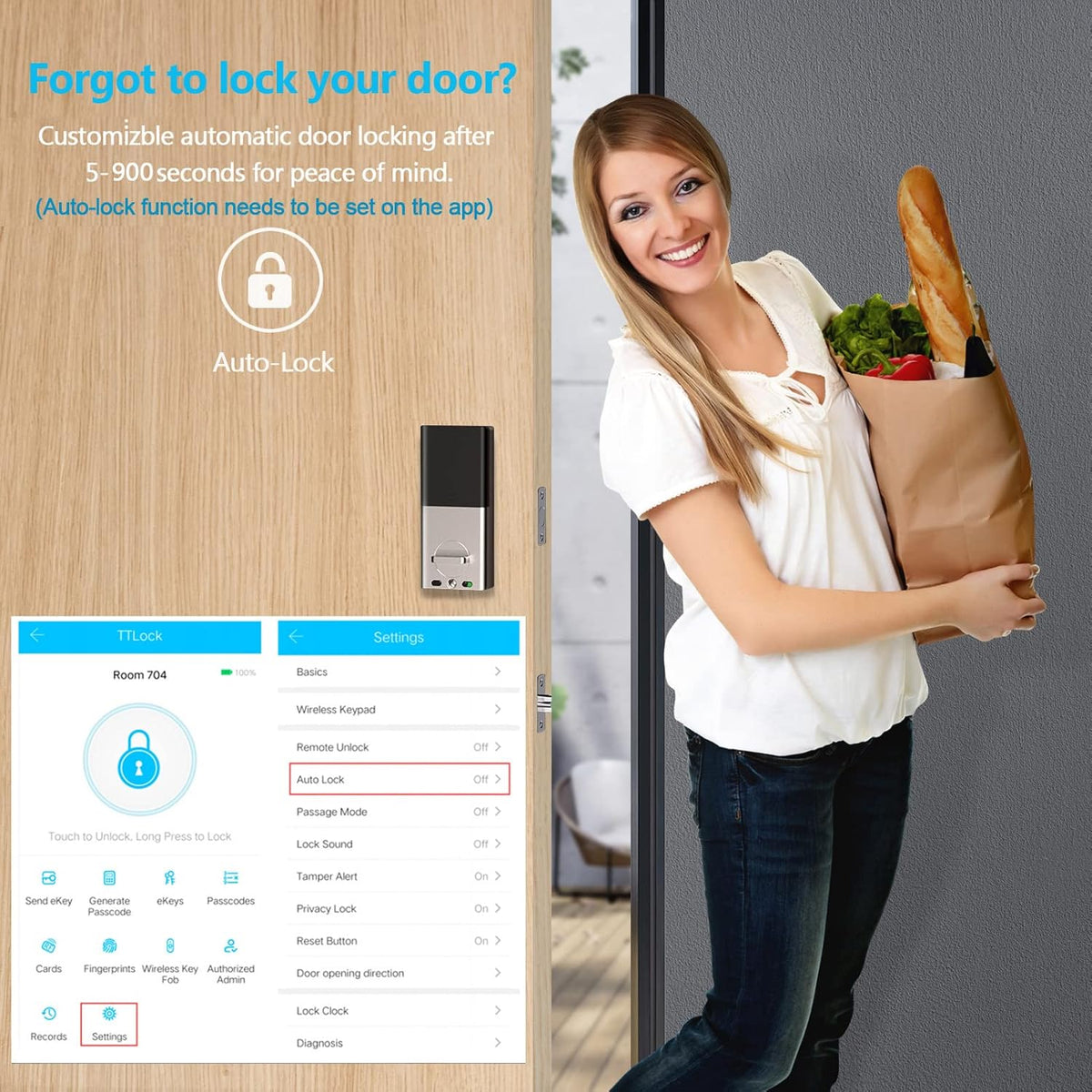 Smart Lock Keyless Entry Deadbolt with Fingerprint, Touchscreen Keypad, Keys, IC Card, APP W5094