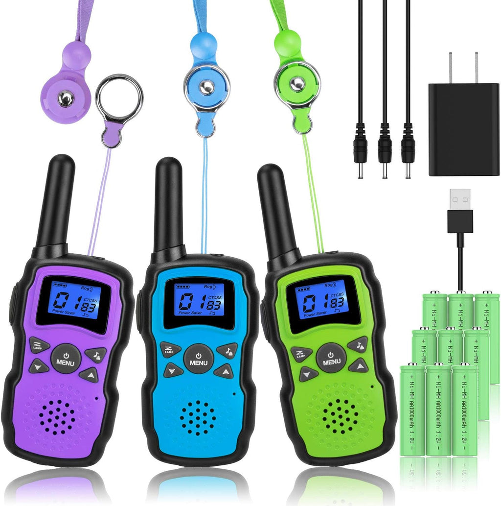 3 Pack Rechargeable Walkie Talkies with USB Charger Battery D505
