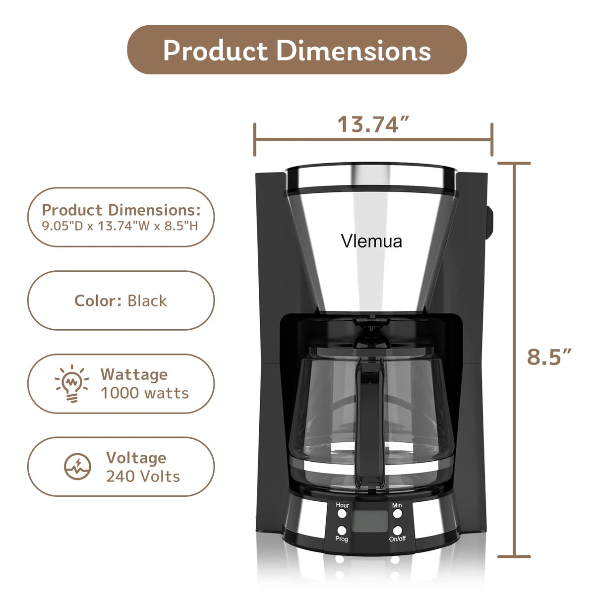 10-Cup Programmable Coffee Maker with Timer, Auto Shut Off, White B7127