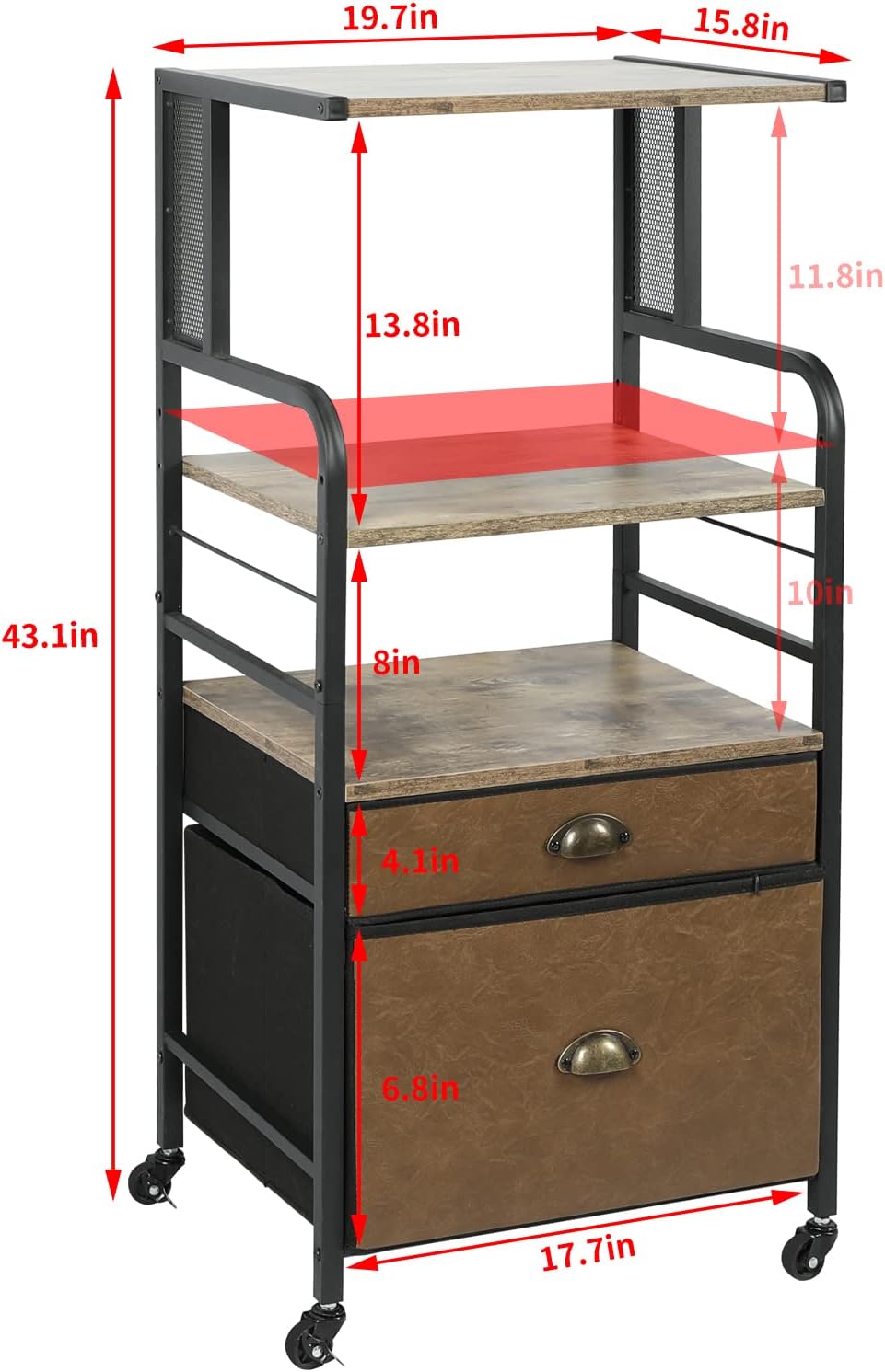 Mobile Printer Stand with File Cabinet, 3 Tier Rolling Cart with 2 Drawers K776