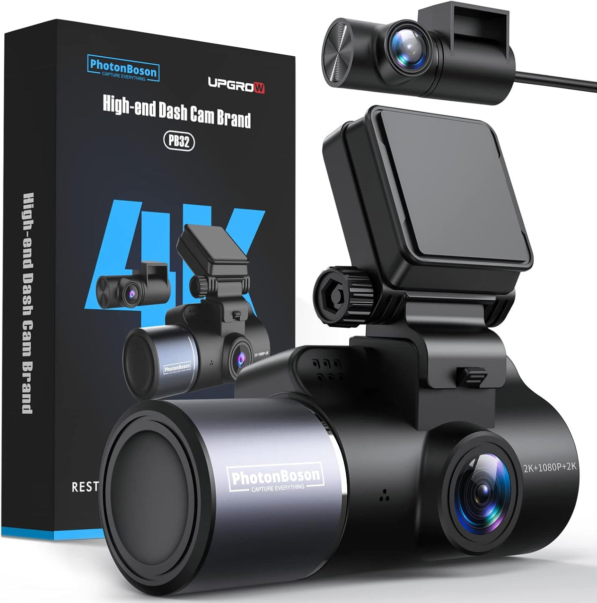 4K 3 Channel Dashcam with IR Night, 24/7 Recording Parking Mode, Black O78232