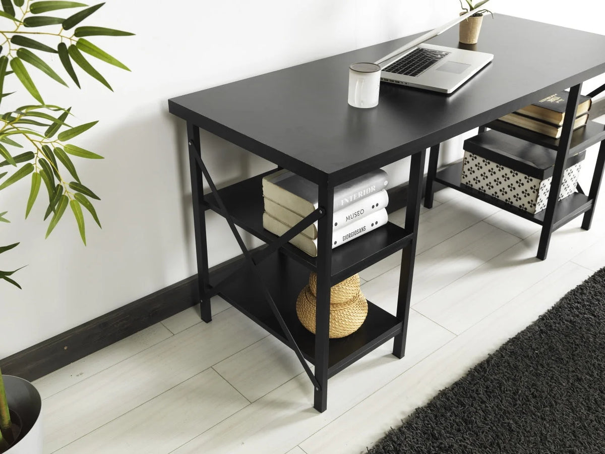 60" Extra Wide Wood Top 4 Shelves Writing and Computer Desk N35842