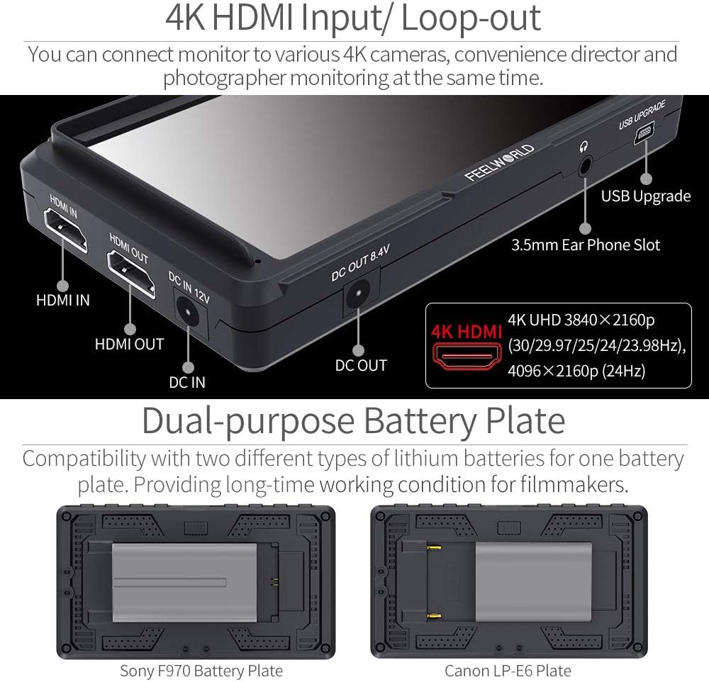 5 Inch Full HD 1920x1080 IPS On Camera Field Monitor with 4K HDMI Input Output T629