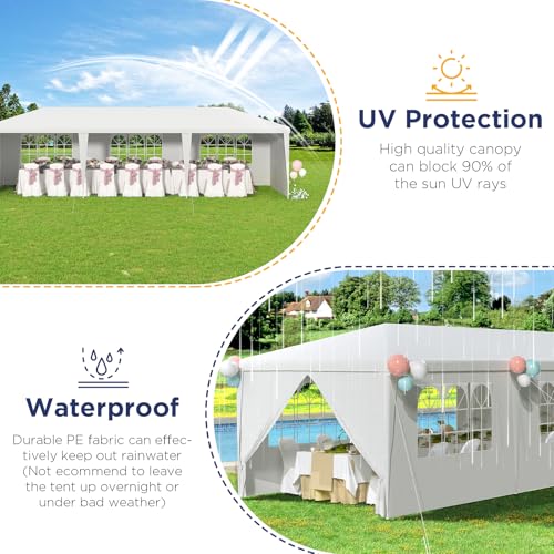 10x30 Ft Waterproof Heavy Duty Canopy with 6 Sidewalls & 2 Zippered Doors, White H8063