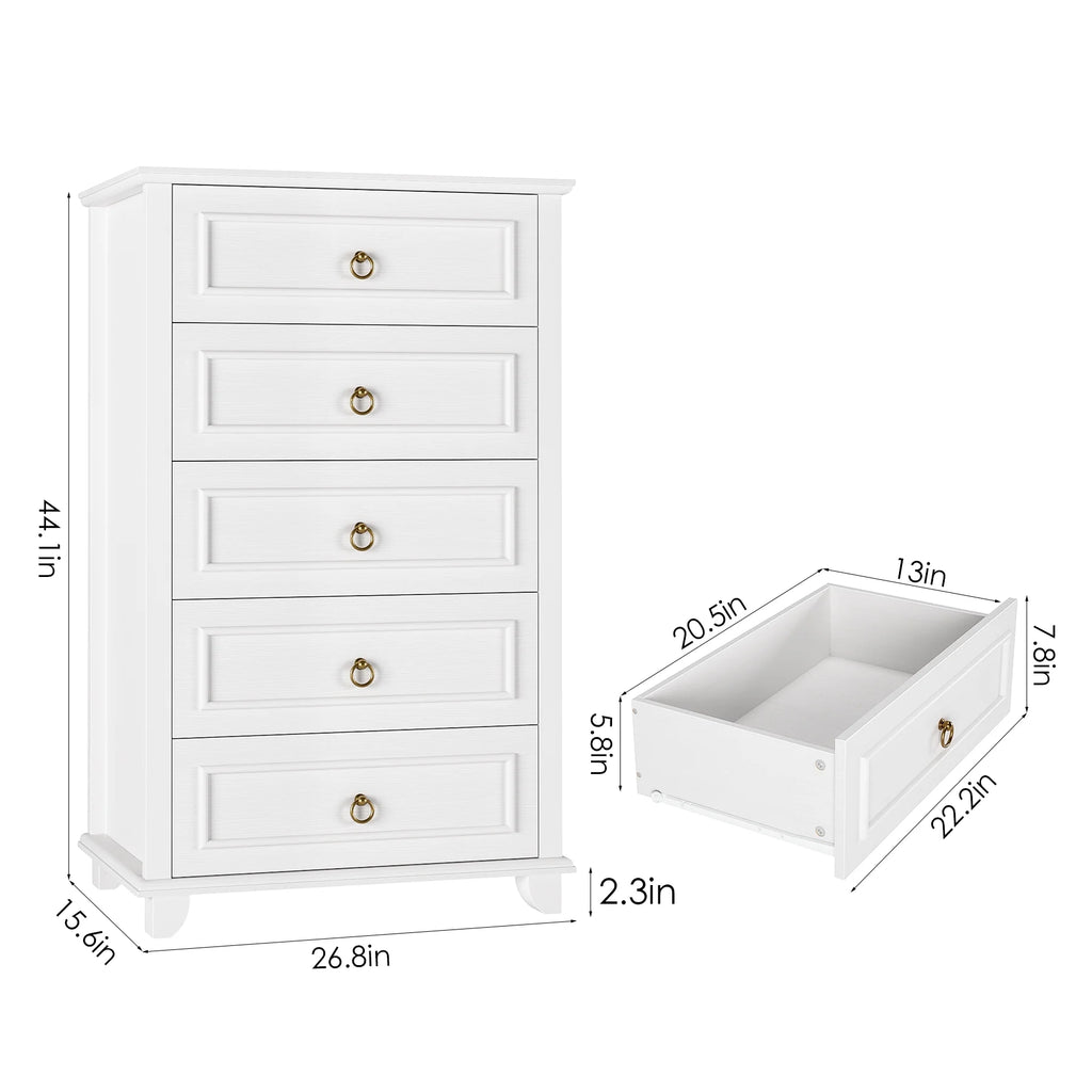 White 5 Drawer Tall Dresser Y88076