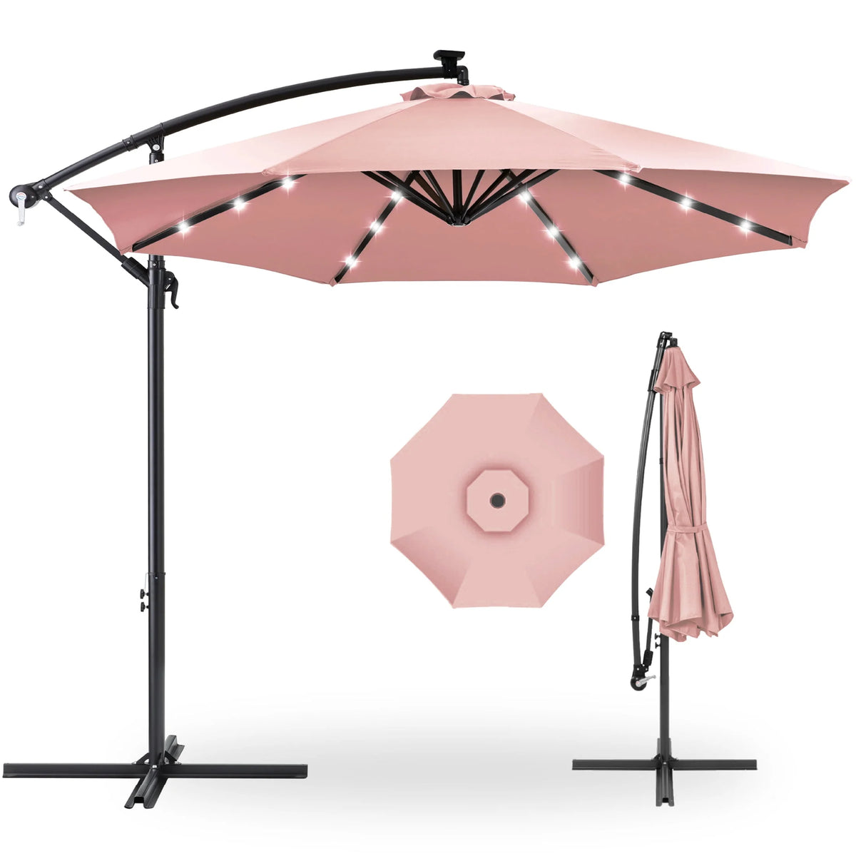 10ft Solar LED Offset Hanging Patio Umbrella I128211