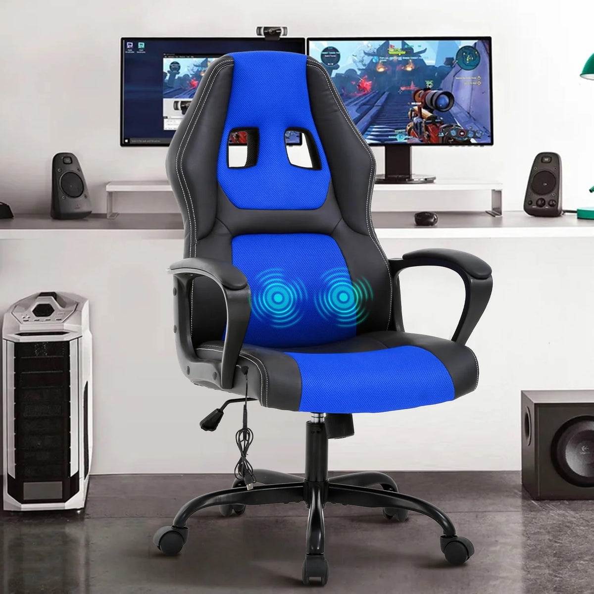 Black Adjustable PU Leather Massage Gaming Chair H34800
