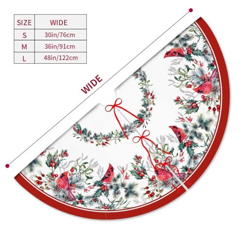 Christmas Tree Skirt 36 Inches Red Poinsettia Floral Holly Leaves White U736
