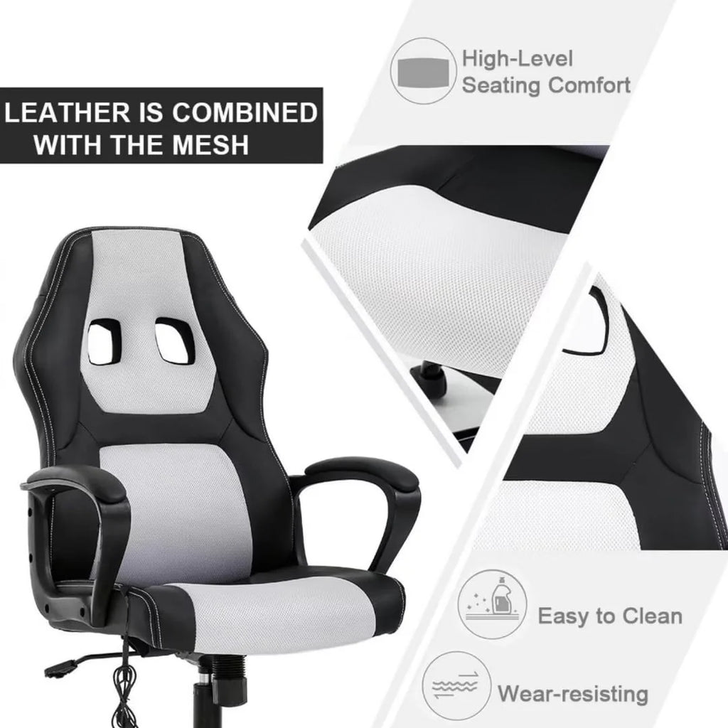 Black Adjustable PU Leather Massage Gaming Chair H34800