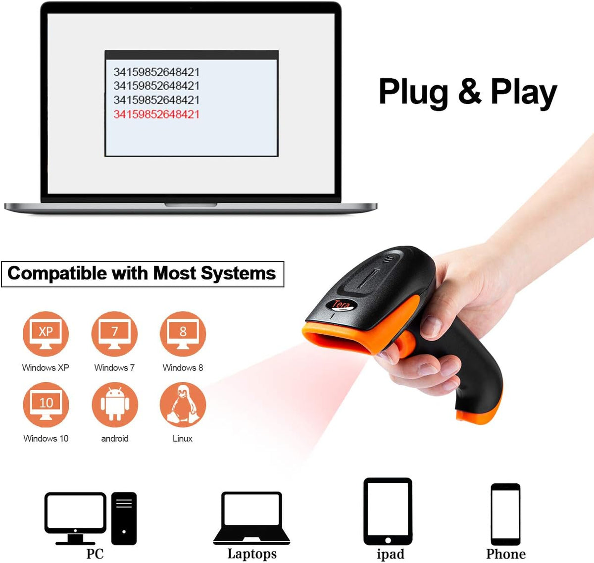 2D QR Barcode Scanner with Stand, Bluetooth & 2.4GHz Wireless & USB Wired, Pack of 2 I861