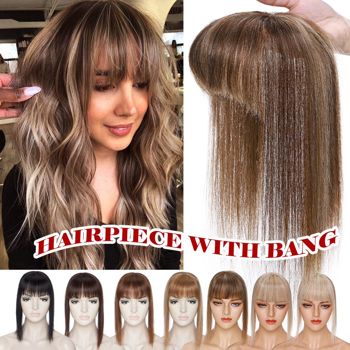 Clip In Human Remy Hair Topper Hairpiece With Bang Mono Base Q29100