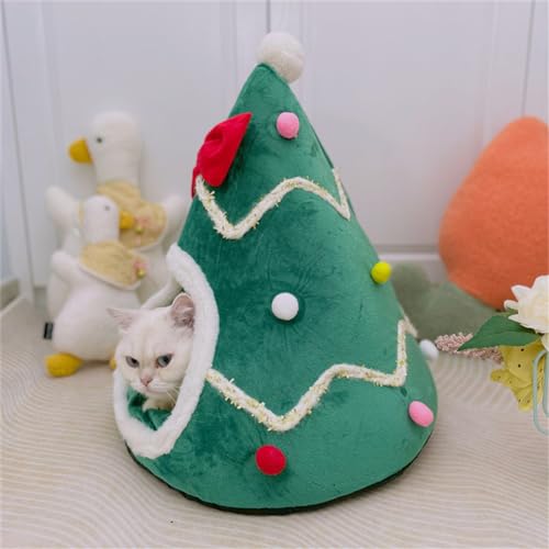 Green Christmas Tree Cat Bed with Detachable Pillow A14232