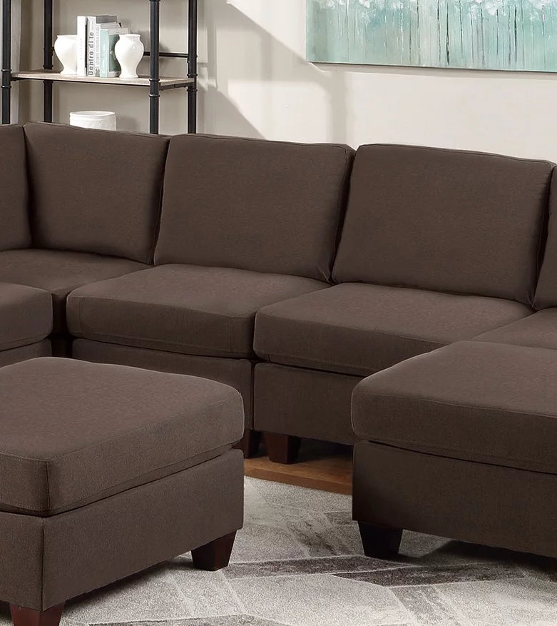 Black Linen Like Fabric Sectional 9pcs Set T2691