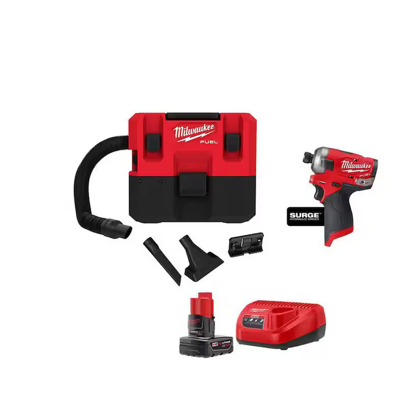 12-Volt Cordless Wet/Dry Vacuum and Impact Driver with Battery and Charger L683871