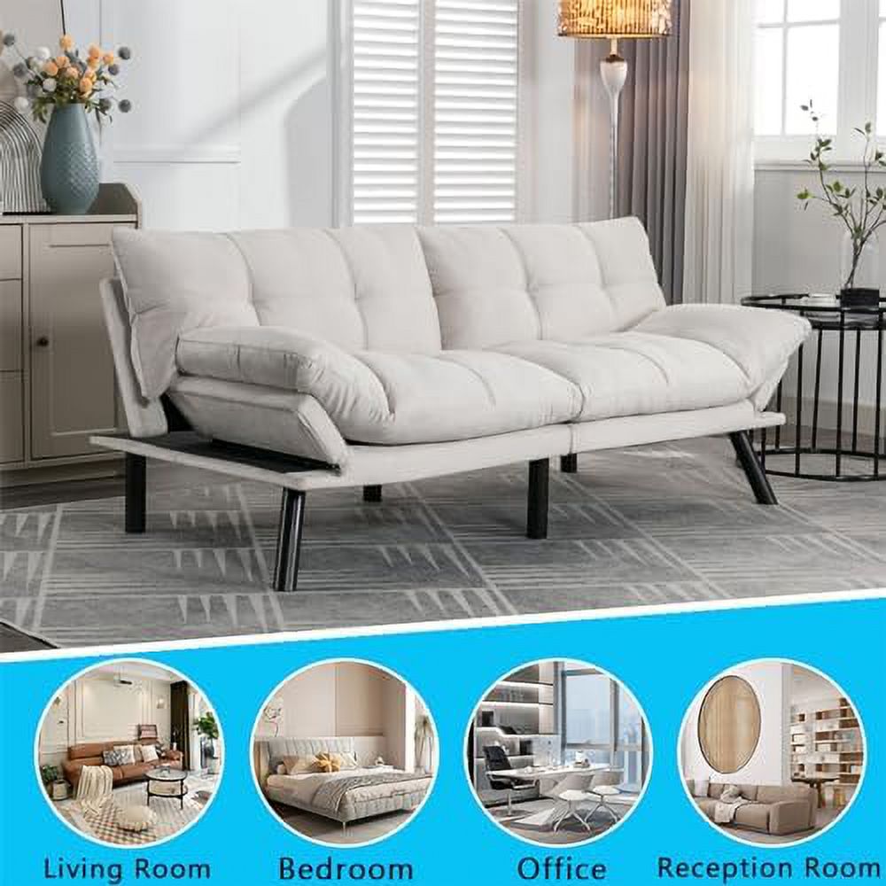 70" Modern Velvet Futon Sleeper Sofa Bed with Adjustable Backrests and Folding Armrest U7728