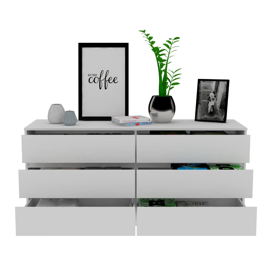 Light Oak & White 6 Drawer Double Dresser C756710