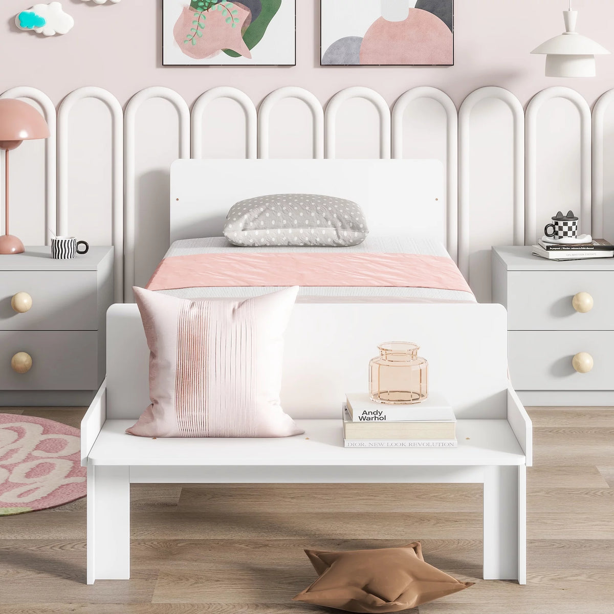 Twin Platform Bed with Bench and Storage L2321