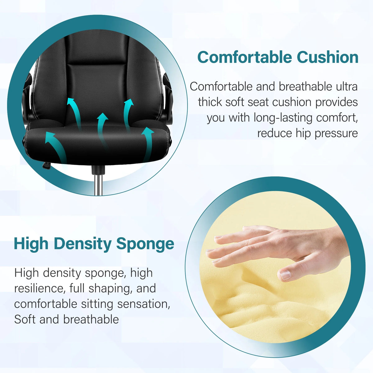Black Leather Ergonomic Executive Office Chair with Adjustable Flip-Up Arms V96583