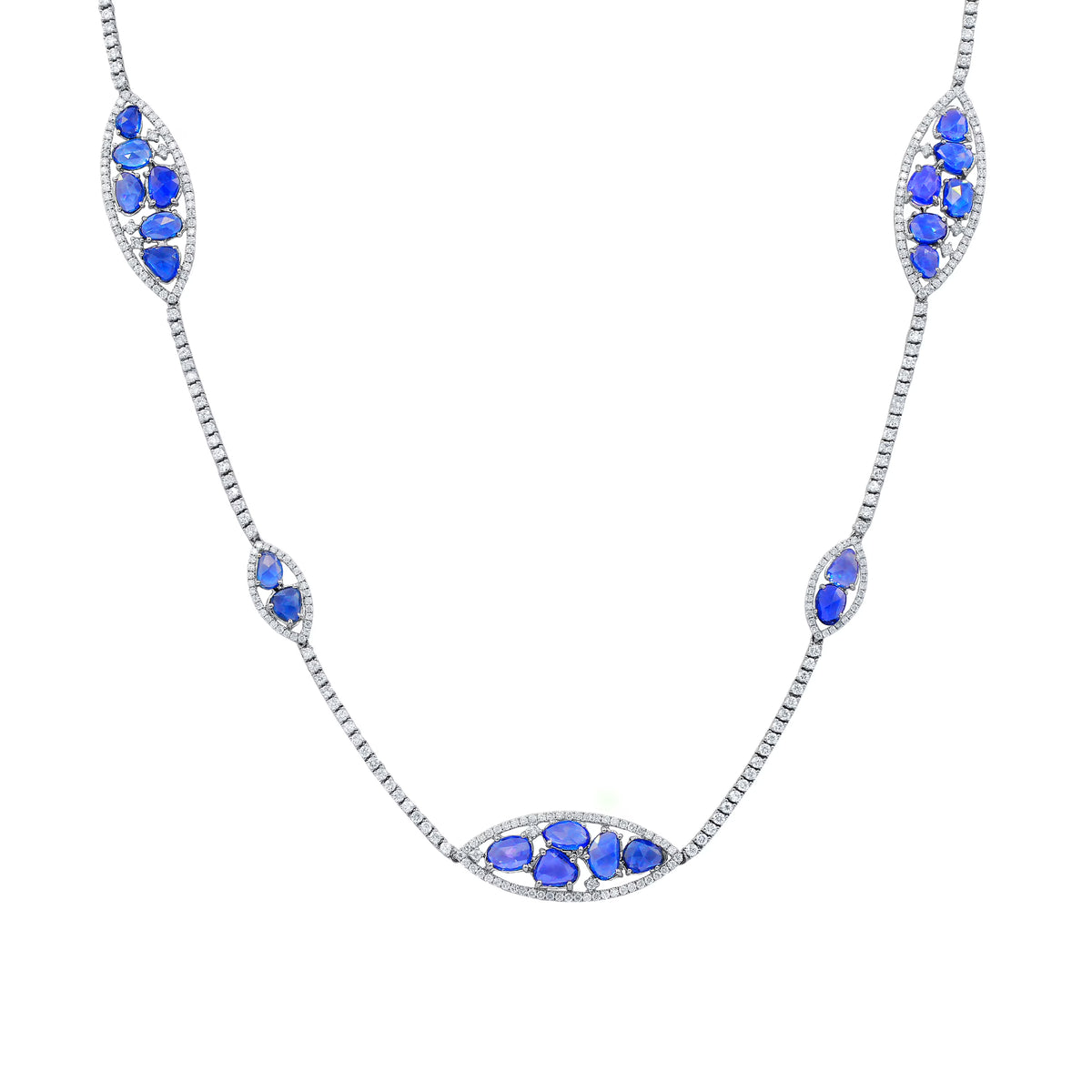 18 kt white gold sapphire and diamond necklace with 21.84 cts tw blue sapphires and 9.27 cts tw diamonds D37784