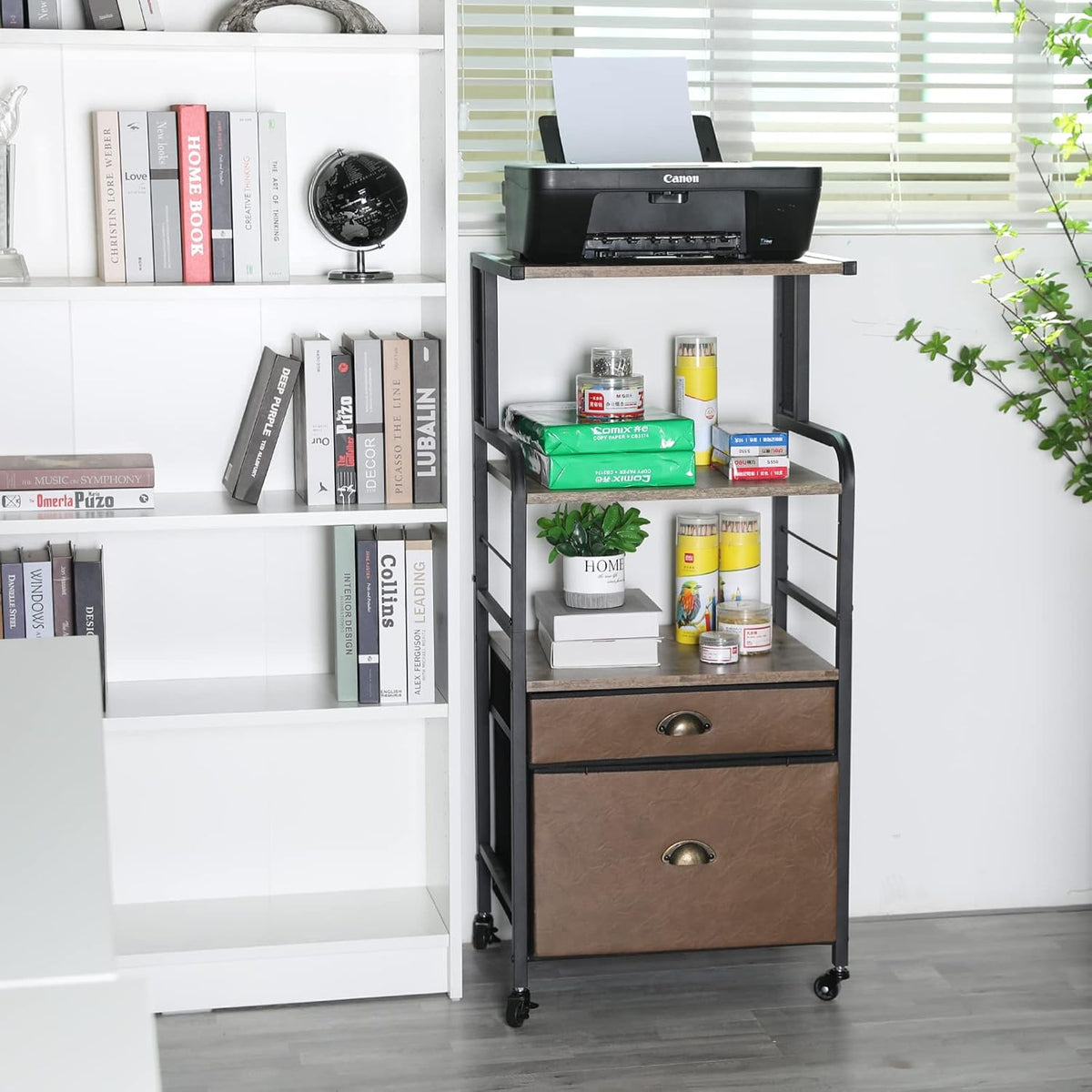 Mobile Printer Stand with File Cabinet, 3 Tier Rolling Cart with 2 Drawers K776