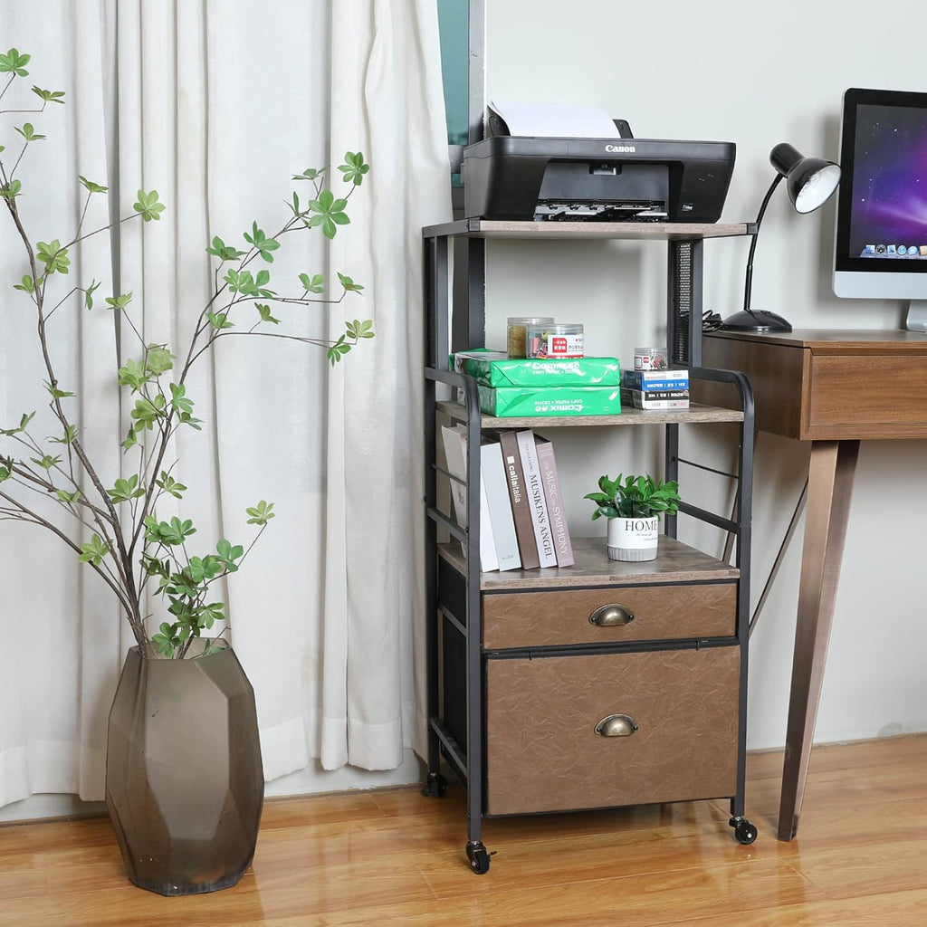 Mobile Printer Stand with File Cabinet, 3 Tier Rolling Cart with 2 Drawers K776