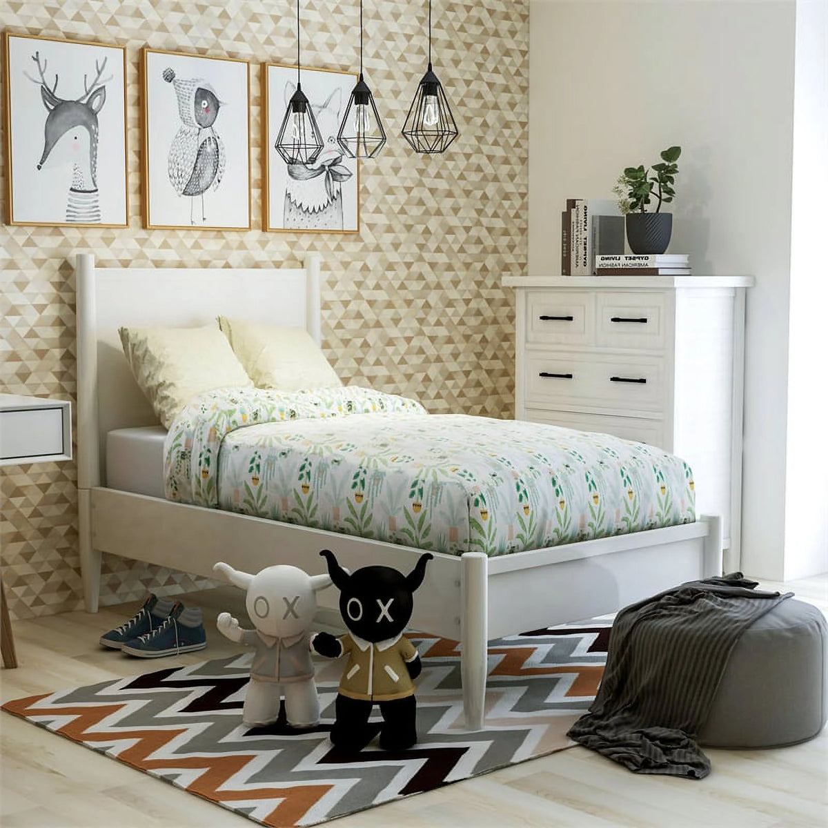 White Twin Platform Bed with Memory Foam Mattress G424113