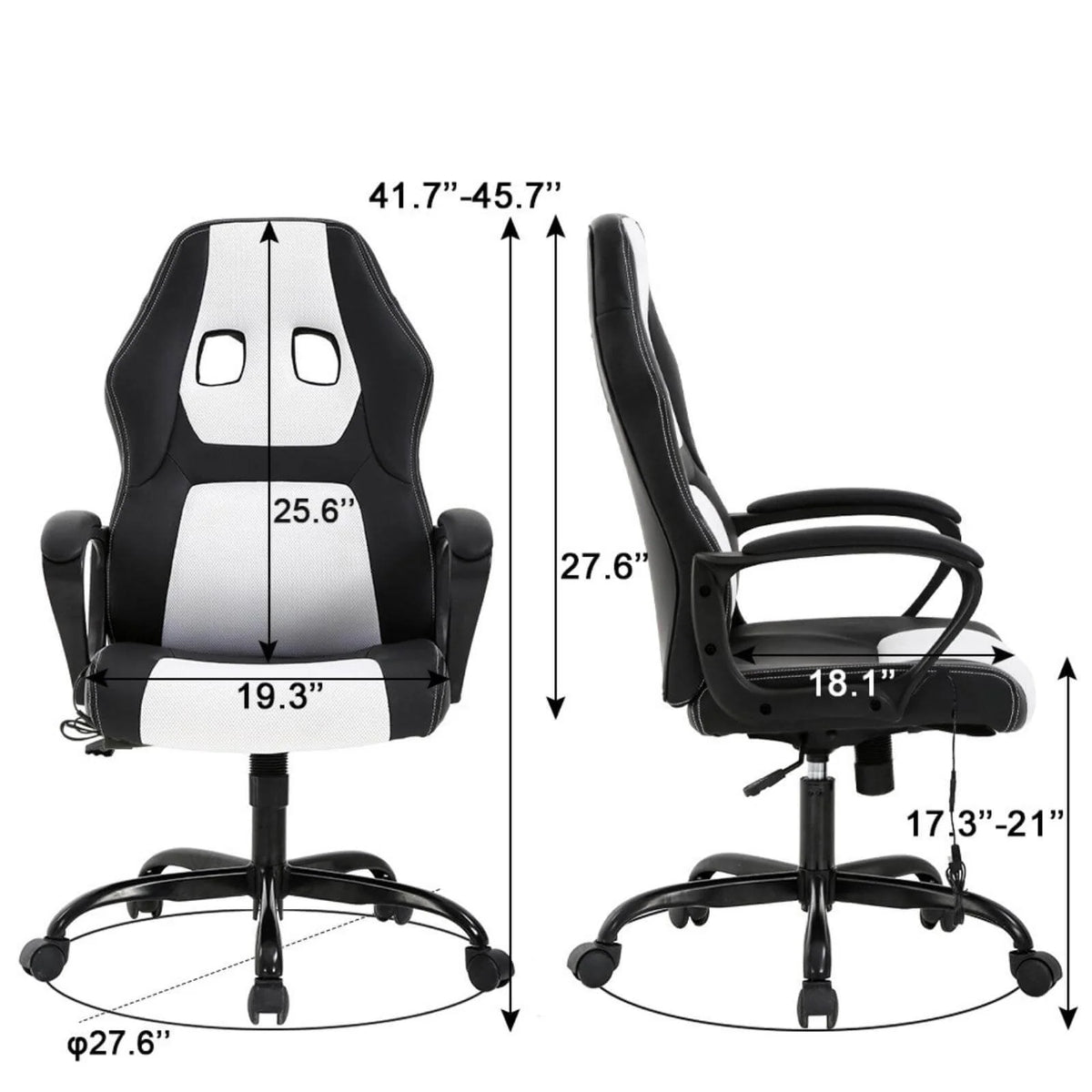 Black Adjustable PU Leather Massage Gaming Chair H34800