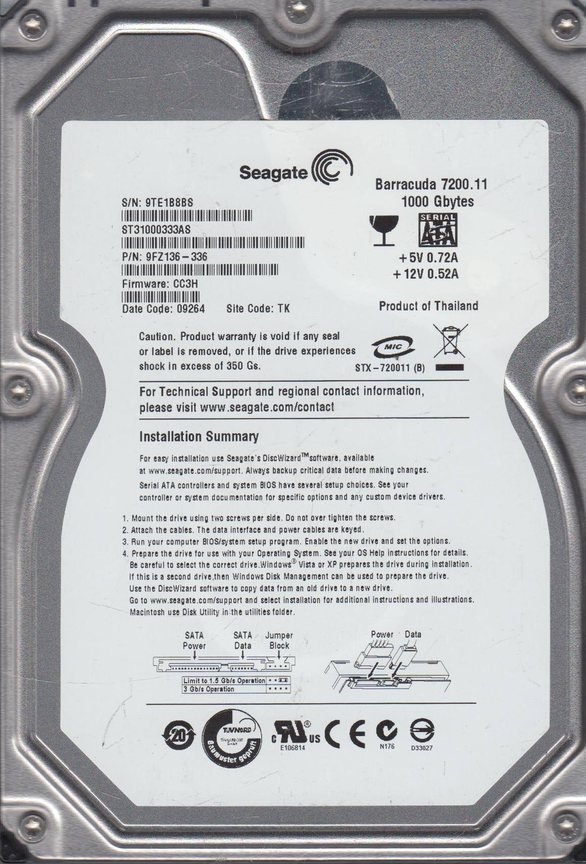 1TB SATA 3.5 Hard Drive Q430243