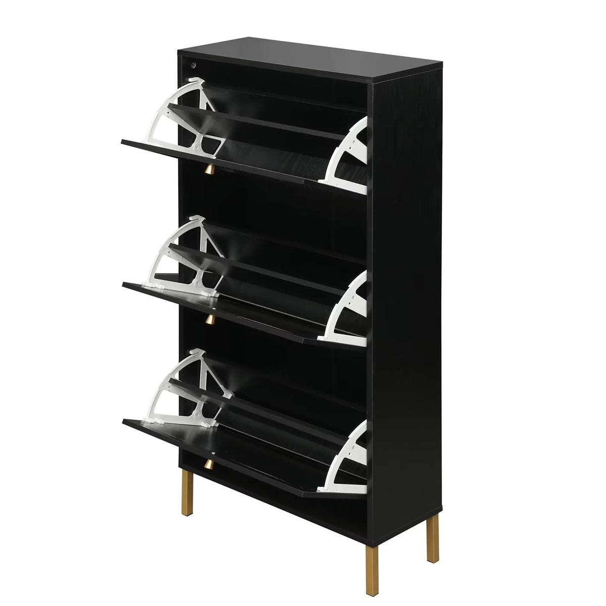 3 Flip Drawer Natural Rattan Shoe Cabinet with Metal Legs H6964