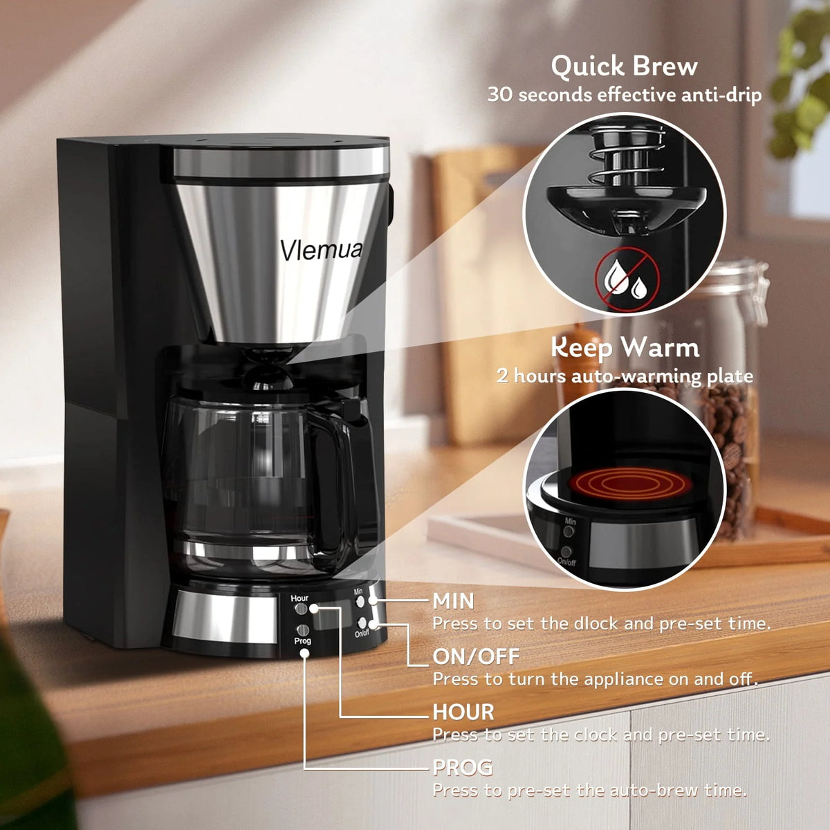 10-Cup Programmable Coffee Maker with Timer, Auto Shut Off, White B7127