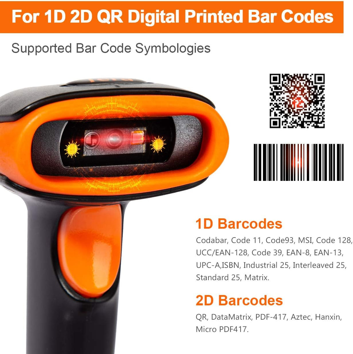 2D QR Barcode Scanner with Stand, Bluetooth & 2.4GHz Wireless & USB Wired, Pack of 2 I861