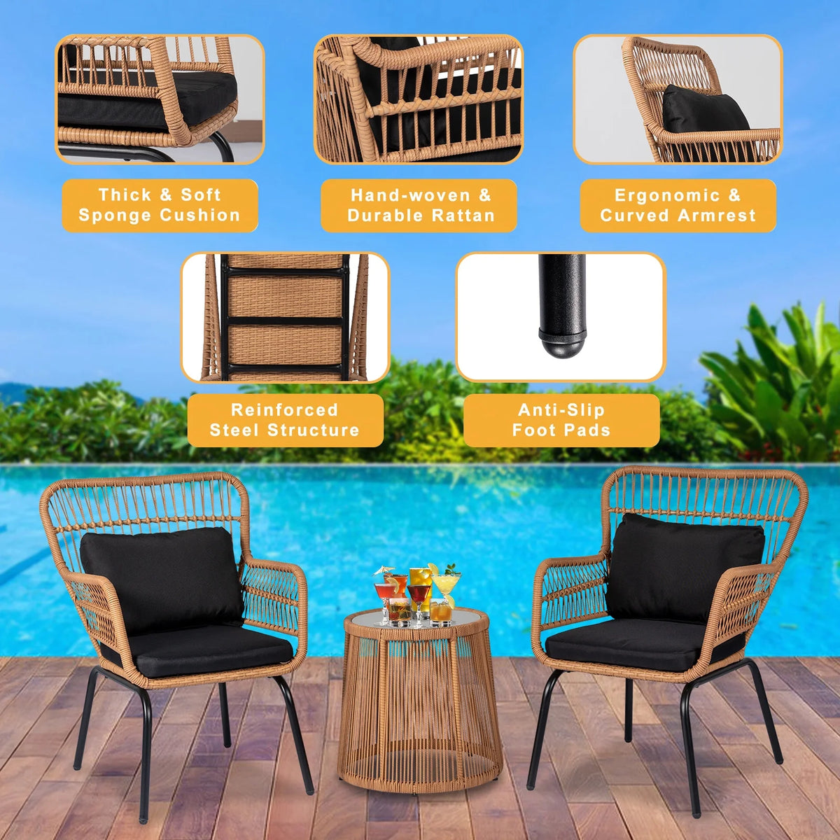 3 Piece All-Weather Wicker Bistro Set with Table A2740