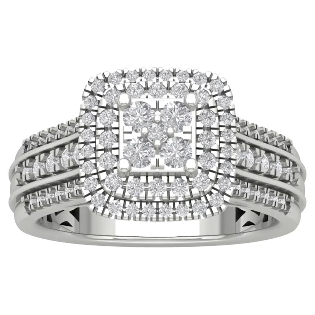 10K White Gold Diamond Halo Cluster Ring D146607