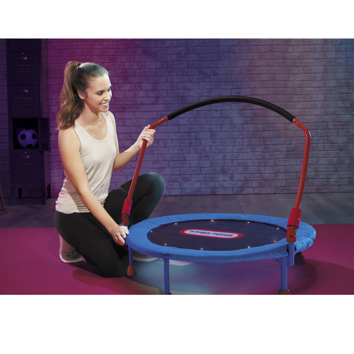 3' Kids Trampoline with LED Lights and Folding Padded Handle, Blue and Red F33613