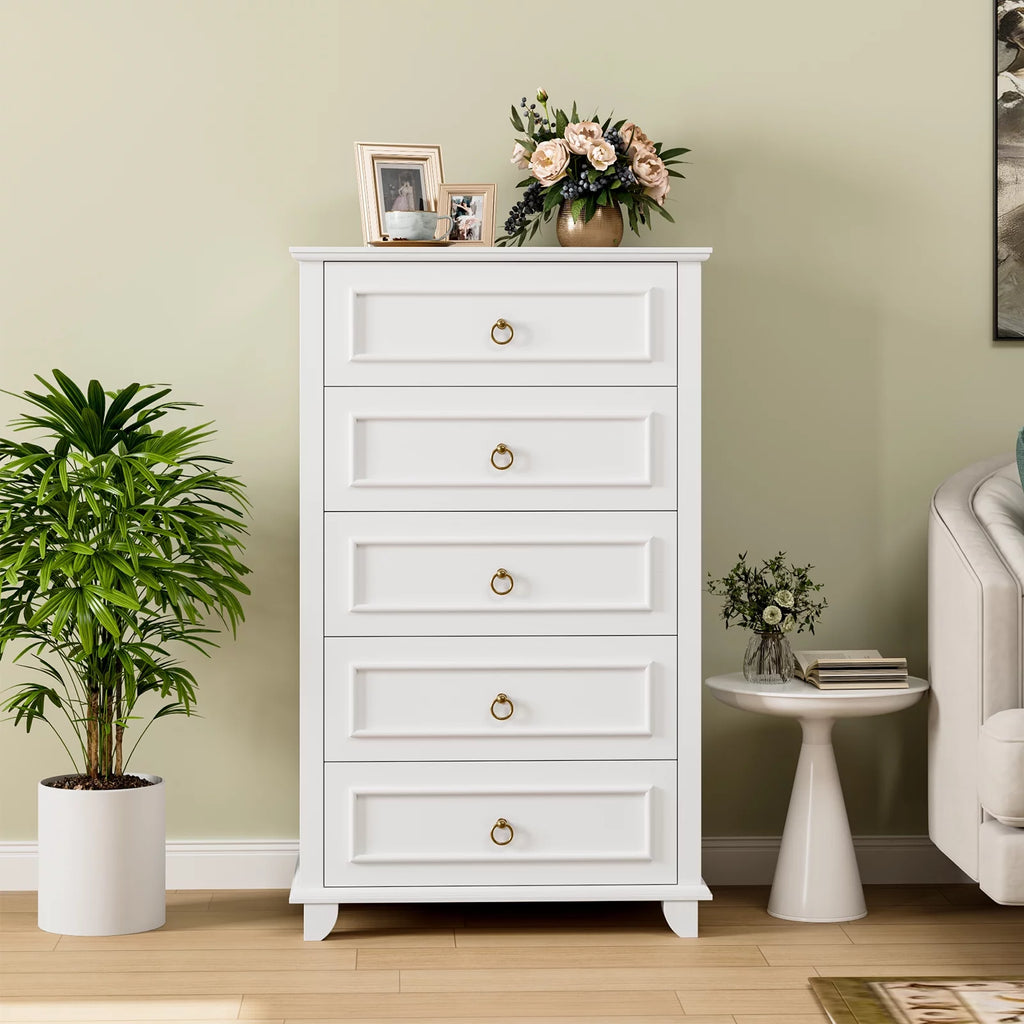 White 5 Drawer Tall Dresser Y88076