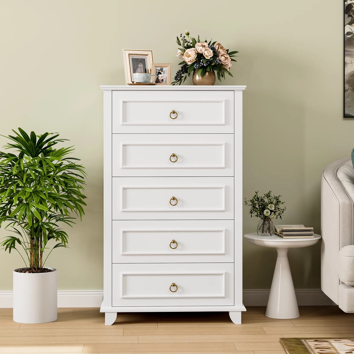White 5 Drawer Tall Dresser Y88076