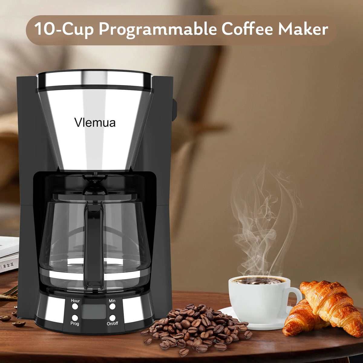 10-Cup Programmable Coffee Maker with Timer, Auto Shut Off, White B7127