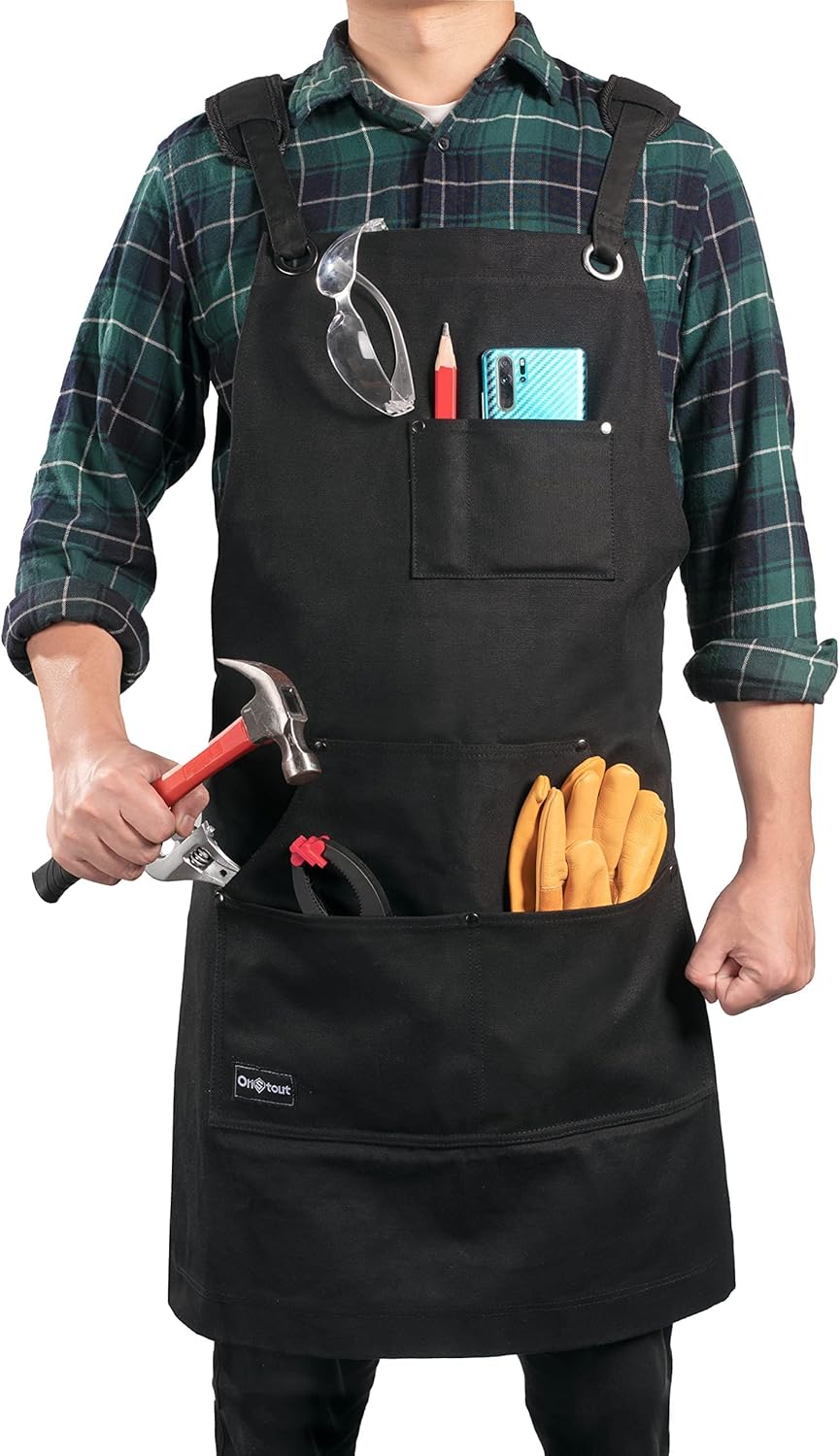 Black Waxed Canvas Carpenter Apron with Pockets, Pack of 2 V1417
