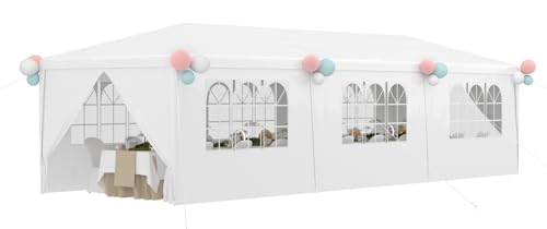 10x30 Ft Waterproof Heavy Duty Canopy with 6 Sidewalls & 2 Zippered Doors, White H8063