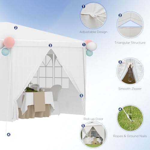 10x30 Ft Waterproof Heavy Duty Canopy with 6 Sidewalls & 2 Zippered Doors, White H8063
